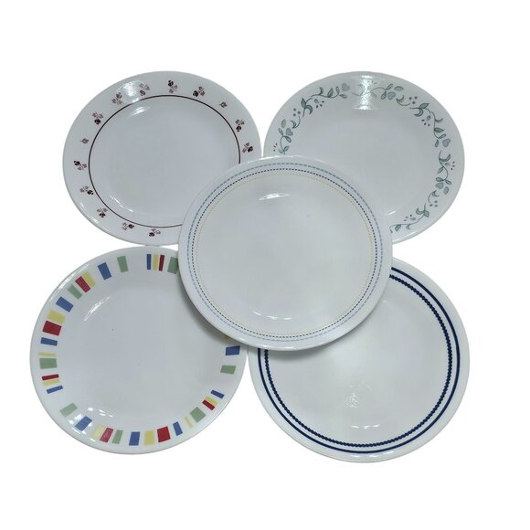 5 Corelle Mismatched  Dessert Plates 6.75" floral heart stripes - Picture 9 of 9